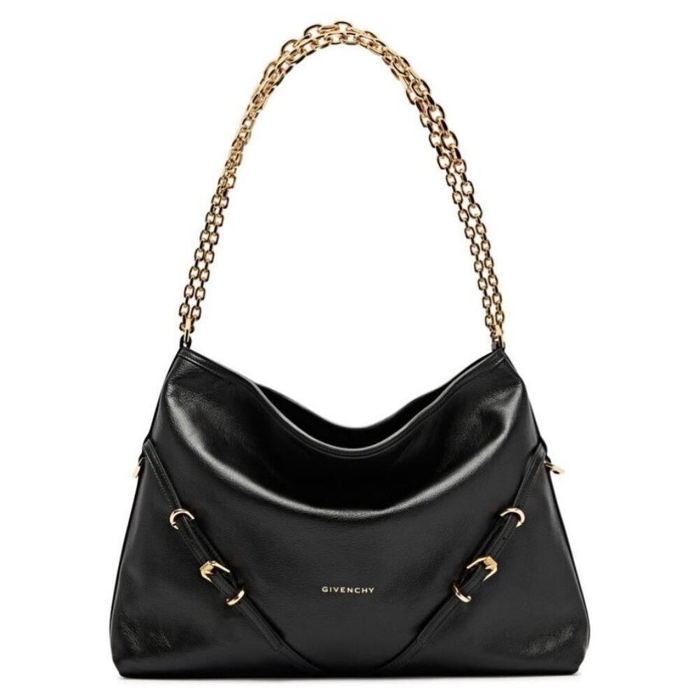 Givenchy Voyou Gold Chain Medium Black Grainy Leather Shoulder Tote Bag